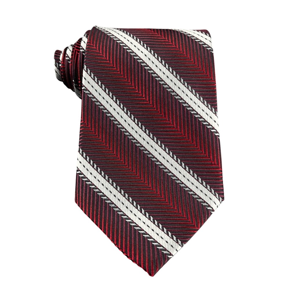 Burma Bibas Necktie 100% Silk Designer 4"x 58" Burgundy Striped Made in USA